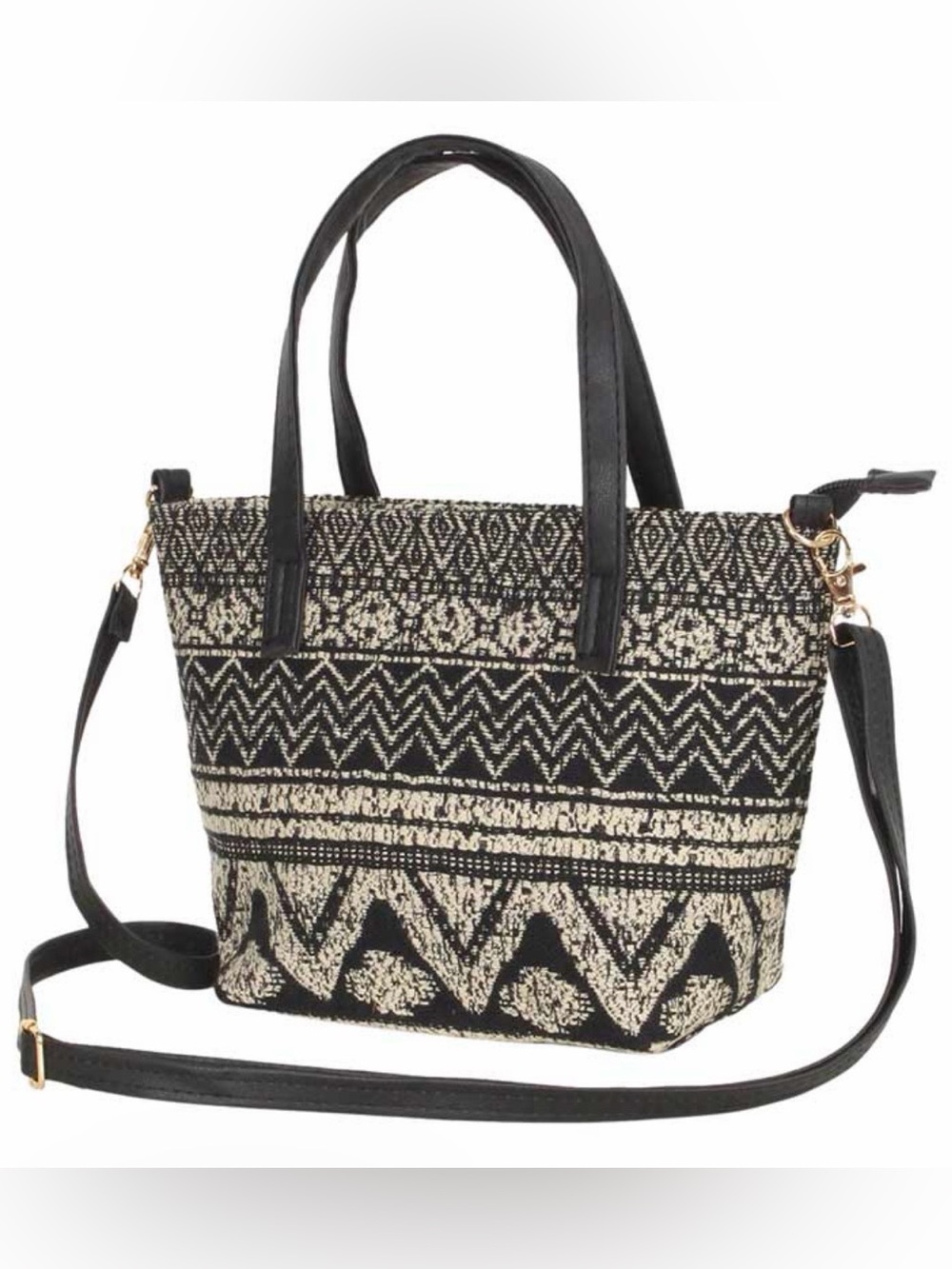 L.I.B New York. Black & Cream Woven Pattern Tote Bag with Removable Strap
